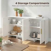 HOMCOM Modern Sideboard, 60" Buffet Cabinet With 4 Storage Compartments, Kitchen Storage Cabinet With Soft Close Doors, TV Stand For TVs Up To 72 Inch, White Wood Grain - White - View 4