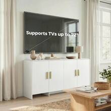 HOMCOM Modern Sideboard, 60" Buffet Cabinet With 4 Storage Compartments, Kitchen Storage Cabinet With Soft Close Doors, TV Stand For TVs Up To 72 Inch, White Wood Grain - White - View 5
