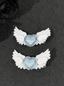 2pcs Sweet Cool Subculture Angel Wings Heart Cross Hair Clips, Niche Aesthetic Lolita Style Side Clips For Cosplay, Date, Photo Styling - Multicolor - View 4