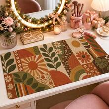 1pc Retro Botanical Quilt Mouse Pad, 1970s Floral Desk Mat, Polyester Fiber Surface, Non-Slip Rubber Base, Home Office Writing Mat, 4 Sizes Available - View 4