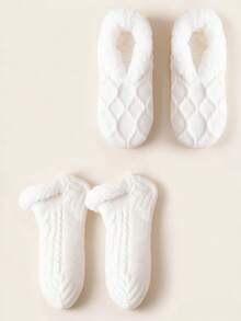 2 Pairs Women's Cute Thick Warm Slipper Socks, Lambswool Lining Cable Knit, Non-Slip Grip Soft Cozy For Indoor Home Sleep Autumn Winter - Multicolor - View 7
