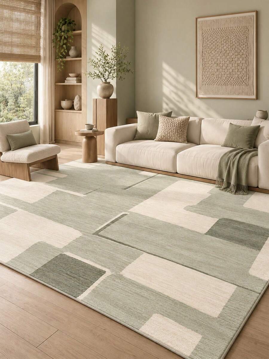 Pinkie Home - 1pc Scandinavian Style Modern, Minimalist, Geometric Pattern, Distressed Look Area Rug/Carpet/Bath Mat, Suitable For Bathroom, Kitchen, Entryway, Hallway, Bedside, Living Room, Bedroom, Machine Washable Rug, Home Decor - Mint Green - View 1