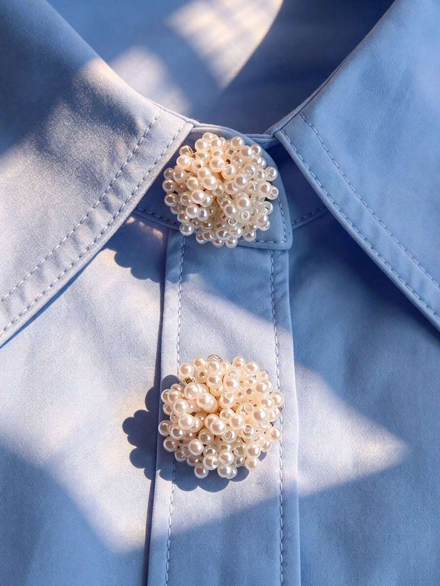 1pc/2pcs Elegant Pearl Button Cover, Shirt Button Cover Clip-On Button Cover Fashion Crystal Cufflinks Cover - Multicolor - View 1