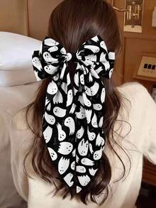1pc Women's Halloween Bow Hair Clip, Large Black & White Ghost Ribbon Hair Clip, Spooky Boo French Style Hair Accessory, Suitable For Halloween Party - Multicolor - View 3