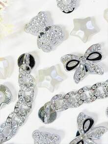 16pcs Silver Bear Chain Shoe Charms, Flower Star Bow Decor, Suitable For Sandals, Cute Removable Shoe Decoration, Perfect Holiday Gift Idea For Fashion Lovers - Silver - View 3
