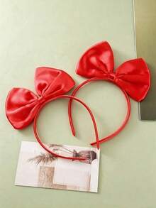 1pc Bright Red Satin Large Bow Headband, Sweet Princess Style Hair Accessory, Christmas New Year Performance Costume Headpiece Suitable For Birthday Party, Cosplay Dress Up - Multicolor - View 3