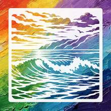 Reusable Sunset Ocean Wave Painting Stencil, Coastal Landscape Art Template, Suitable For DIY Crafts, Wall Art, Canvas, Fabric, Pillow, Gift Box, Photo Frame And Home Decor - A - View 1