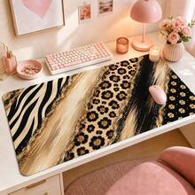 1pc Abstract Zebra And Floral Mouse Pad With Metallic Gold Effect Print, 4 Color Options, Extended Desk Mat Polyester Surface With Non-Slip Rubber Base For Office, Home, Dorm And Gaming, 3 Sizes Available - View 10