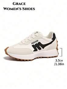 Women's Lightweight Running Sneakers, Lace-Up Closure Design, Versatile Flat Sole, Multiple Colors Available, Suitable For All-Season Outdoor Activities - Beige - View 7