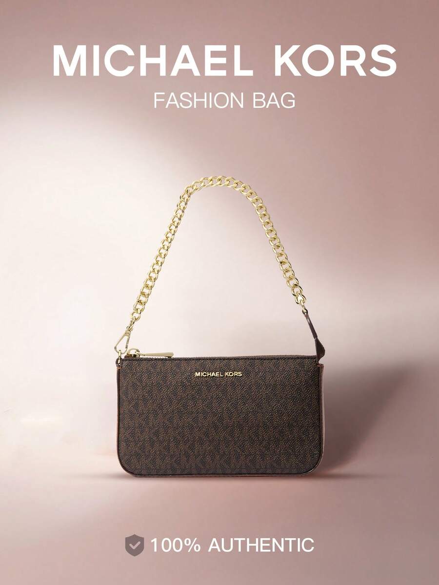 Michael Kors Jet Set Medium Classic Bag, Fashionable Metal Chain Women's Shoulder Bag, Zipper Wallet Elegant Handbag, Suitable For Daily, Gift, Shopping, Party - Dark Brown - View 1
