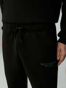 Men's STANDS Men's Cotton Fleece-Lined Soft Navy Blue Sweatpants - Black - View 4