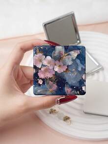 1PC Oil Painting Pastoral Series Portable Folding Makeup Mirror, Ultra-Thin Lightweight Convenient Durable PU Leather, Suitable For Various Occasions Travel Party Work School, Fit For All Ages - Multicolor - View 9