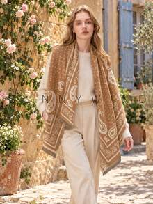 1pc Women's Paisley Pattern Elegant Elegant Lady Warm Versatile Polyester Scarf For Autumn/Winter Daily Wear - Camel - View 1