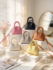 This Single-Pack Of , Cute Candy-Colored Mini Seashell Bag With A Lychee Pattern Is A Pu Crossbody Bag Perfect For Everyday Use. - Multicolor - View 1