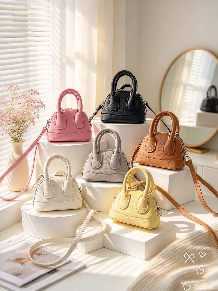 This Single-Pack Of , Cute Candy-Colored Mini Seashell Bag With A Lychee Pattern Is A Pu Crossbody Bag Perfect For Everyday Use. - Multicolor - View 1