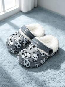 Boys' Comfortable Fashion Casual Lightweight Cute Cartoon Football Panda Thermal Lined Warm Pattern Printed Clogs - Dark Grey - View 5