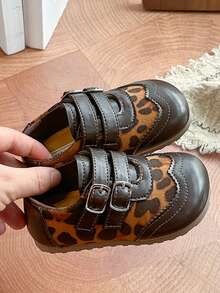 Children's Leopard Print PU Leather Shoes, Vintage British Style Double Buckle Soft Sole Casual Shoes - Camel - View 5