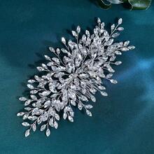 Handmade Silver Leaf Bridal Hair Comb With Teardrop Transparent Crystal Beads Wedding Hair Accessory For Women - Silver - View 4