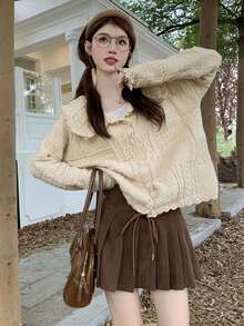 Women's Sweet Button Long Sleeve Knit Cardigan - Apricot - View 3