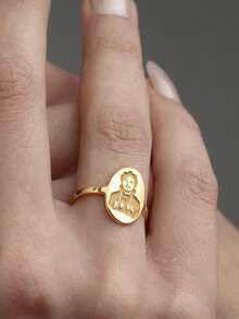 1PC Fashion Oval Photo Ring, Stainless Steel Jewelry, Customized Ring, Commemorative Jewelry, Couple Ring, Fashion Style, Customized Birthday Gift, Christmas, Halloween Gift - Multicolor 4 - View 8