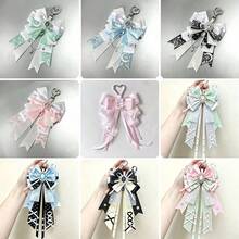 1pc Satin Ribbon Bow Bag Charm, Anime Fan Support Convention Concert Cosplay Mass-Produced Lolita Ita Bag Accessory, Lace Star Gauze Polka Dot Moon Star Pendant Chain Handmade Idol Fan Support Decoration Long Ribbon Style - A - View 1