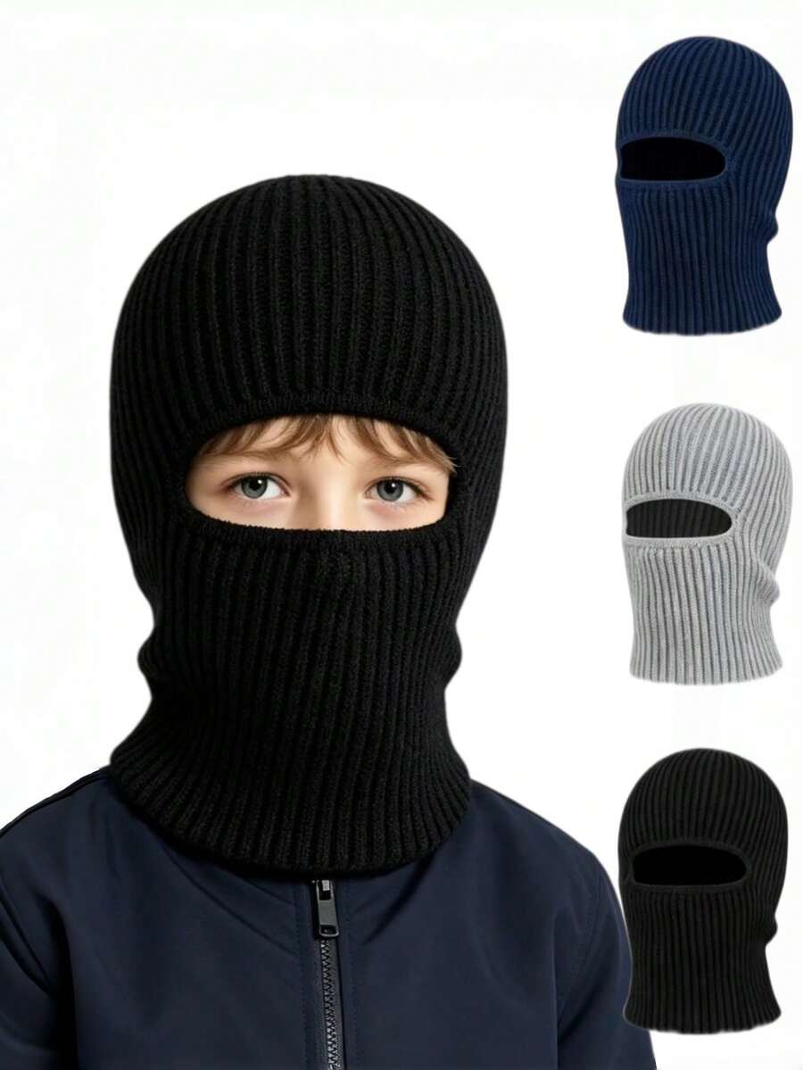 1pc Minimalist Dual-Use Knitted Knitted Hat For Kids, Suitable For Boys' Autumn/Winter Outfits - 1PC - View 1