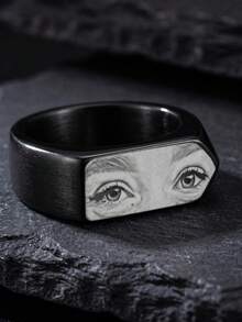1PC Customized Engraved Ring, Stainless Steel Eye Portrait Customization, Fashion Ring, Unisex Ring For Men And Women, Customized Jewelry, Three Colors To Choose From, Surprise Gift For Loved Ones, Commemorative Jewelry, Customized Birthday Gift, Gift For Dad, Christmas Gift, Halloween Gift - Multicolor - View 14