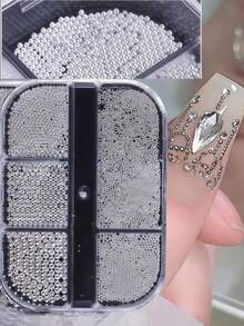 6-Grid Silver Beaded Metal Pendant Mini Caviar Nail Art Crystal Decoration Nail Jewelry - Multicolor - View 3