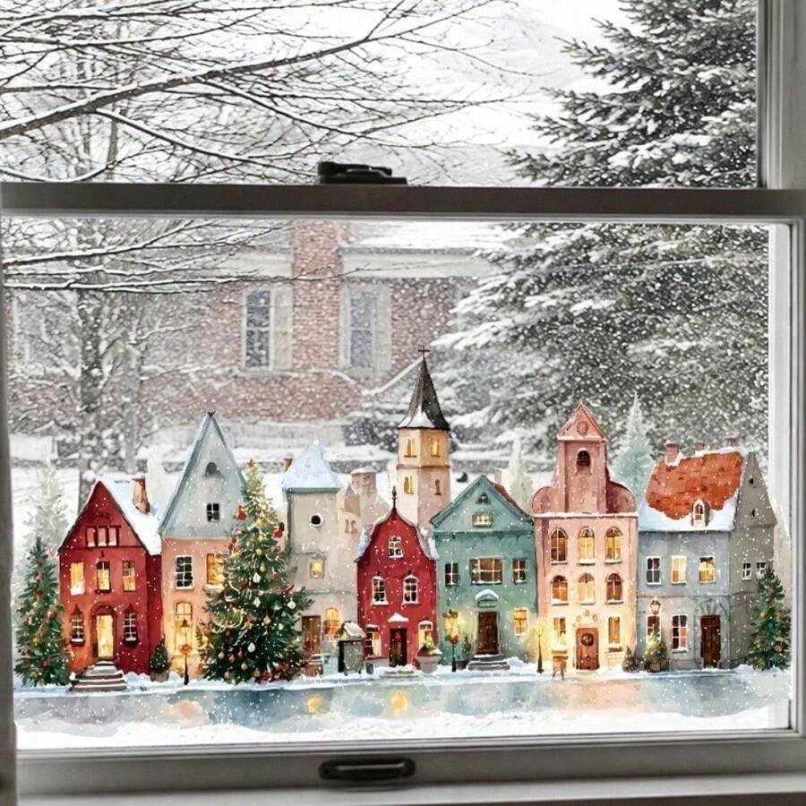 Christmas Glass Stickers, Holiday Store Window Decor Static Cling Stickers, Add To Your Home Atmosphere, Beautiful Stickers - Approximately 30cm Wide and 60cm Long - View 1