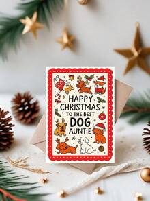1pc Heartwarming Christmas Card For Aunt, Pet Lover – Cute Puppy Dog Cartoon Illustration, Holiday Cheer, Thickened, With Envelope - A - View 10