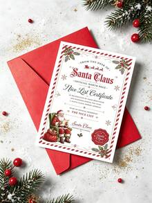 1pc Exquisite Christmas Greeting Card With Envelope, Christmas Good Behaviour Certificate, Vintage Santa Sitting On Armchair Reading Art, Holiday Keepsake For Family & Friends, Blank Inside - A - View 3