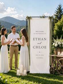 1pc Personalized Linen Wedding Banner, Customized Wedding Welcome Sign, Modern Wedding Decor, Elegant Reception Entrance Sign, Wedding Gift, Welcome Gift, Bridal Shower - Multicolor - View 3