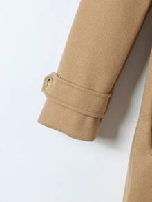 Girls' Autumn/Winter Long Coat, Camel Wool Blend Overcoat, British Style Tie-Waist Warm Jacket - Khaki - View 5