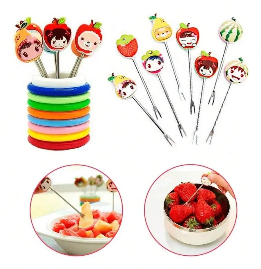 Palillos Mini Arcoíris Base Lunch Tenedor Infantil Aro Fruta - Blanco | Arcoíris - Ver 1