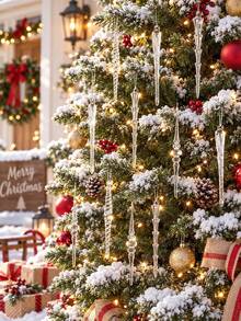 12pcs Crystal Icicle Hanging Decorations, Transparent Ice Drop Ornaments, Suitable For Christmas Outdoor Decor, Garden Patio Porch Tree Hanging Accessories, Shiny Winter Holiday Decorations, Perfect For Holiday Parties And Home Decor - Christmas Ornament - View 6