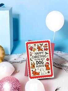 1pc Heartwarming Christmas Card For Aunt, Pet Lover – Cute Puppy Dog Cartoon Illustration, Holiday Cheer, Thickened, With Envelope - A - View 9