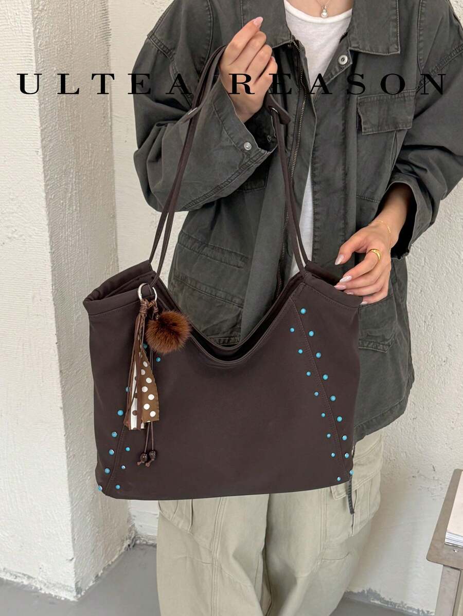 1 buah Tas Wanita Baru dari Kulit PU Warna Polos, Tas Bahu, Tas Jinjing, Tas Tangan Persegi Modis, Penutup Resleting, Cocok untuk Bepergian, Berbelanja, Kencan, dan Bekerja
