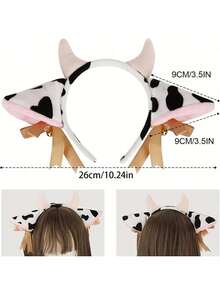 2/4pcs Cow Costume Accessory Set - Polyester Cow Ear Headband, Tail, Bell Collar And Cow Print Knee-High Socks - Washable - Suitable For Animal Theme Party, Cosplay - Multicolor - View 2