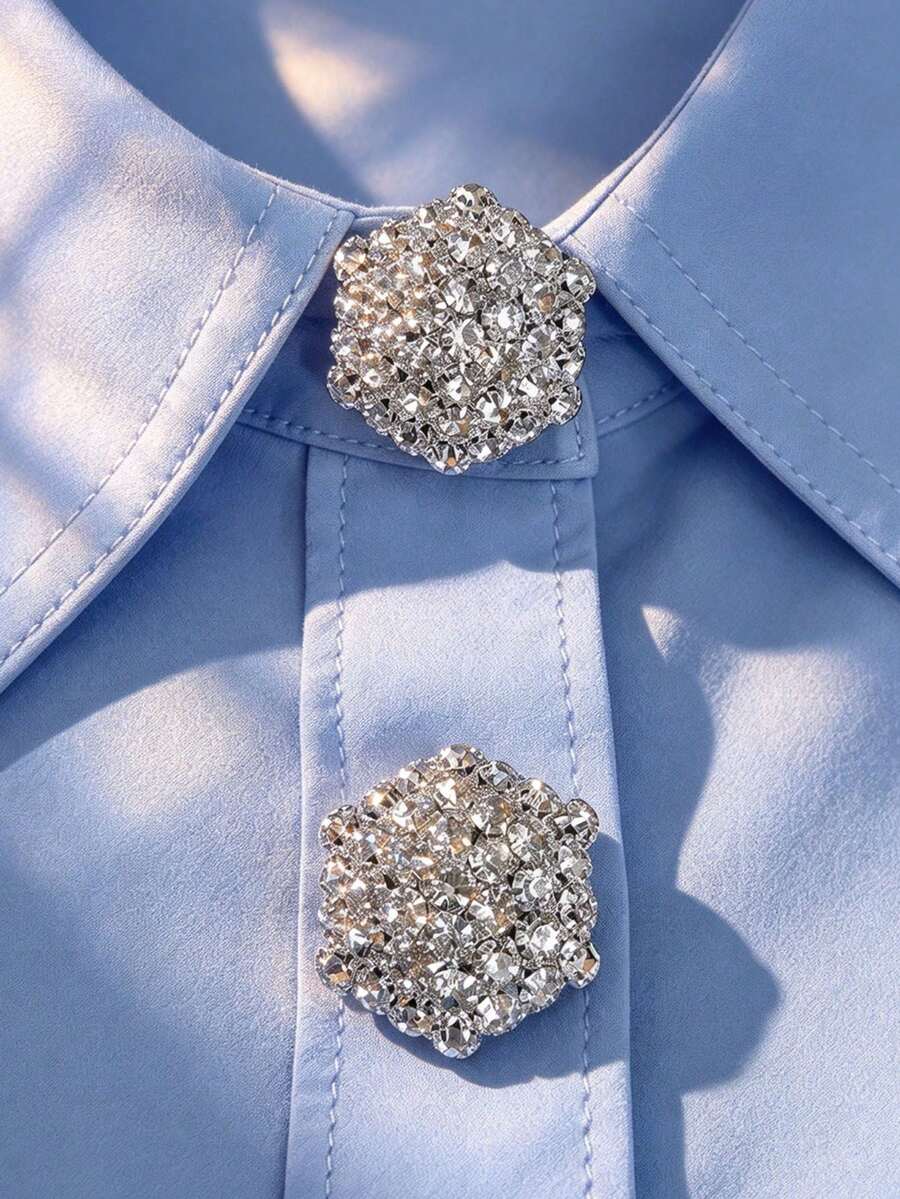 1PC/2PCS Elegant Geometry Button Covers, Shirts Button Cover Clip On Button Covers Fashion Crystal Cufflinks Cover - Silver - View 1