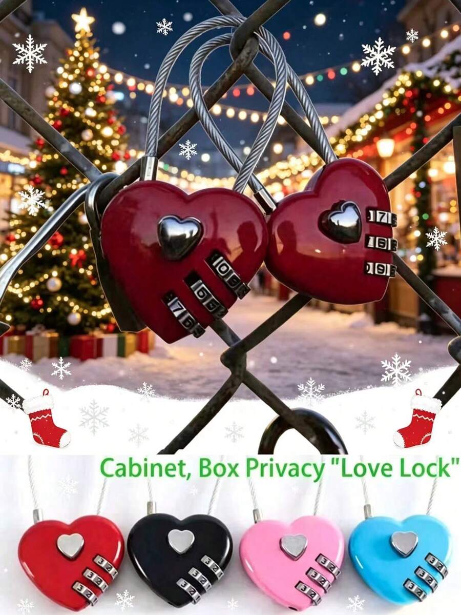 1pc Multi-Color Steel Wire Heart Shaped Password Lock, Mini Travel Bag Luggage Locker, Backpack Home Dorm Cabinet Drawer Gym Small Storage Steel Wire Heart Lock - Multicolor Love Lock - View 1