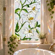 3D White Lily Window Film, Painted Glass Privacy Sticker, Electrostatic Adsorption Removable Window Decal With Light Reflective Prism Effect, Suitable For Home Bathroom Bedroom Living Room Decoration - White Lily Window Sticker - View 2