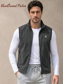 Vancamel Pulse Men's Vest Outdoor Sports Casual Style Solid Color Vest With Large Inner Pocket Design Fashion Vest Jacket - Grey - View 3