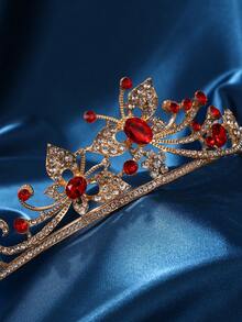 1pc Butterfly Headpiece, Women's Bridal Red Crystal Headband, Red Gemstone Rhinestone Hair Accessory, Jewelry Princess Crown, Baroque Pearl Rhinestone Crown And Headpiece - Red - View 3