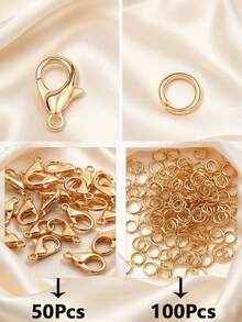 150pcs Metal Lobster Clasp & Jump Ring Set, Includes 100pcs Closed Rings + 50pcs Lobster Clasps, Suitable For DIY Jewelry Making Connector Accessories - 150 Pcs/pack - View 6