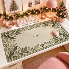 1pc Vintage Green Leaf Border Large Desk Mat, Non Slip Extended Mouse Pad, Boho Aesthetic Desktop Decor - View 1