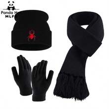 MLFO 3pcs Fashion Knit Beanie Scarf Gloves Set, Eye-Catching Red Spider Pattern Embroidery Design, Exquisite Winter Accessories Kit, Suitable For Daily Outdoor Wear, Unisex Christmas New Year Holiday Party Gift - Spider-man 3-piece Set - View 8