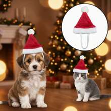 1pc Pet Christmas Hat Cat Dog Headwear Costume Accessory Christmas Party Decoration Red Plush Hat - Multicolor - View 2