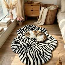 Soft Fluffy Rug Zebra Stripe Hexagon Cloud Shaped Plush Rug,For Bedroom,Living Room,Study,Office,Plush Bedroom Rugs,Washable & Non-Slip,Cute Rug,Faux Fur Rug,Living Room Rug,Bedroom Rugs,Bedside Rug,Decorative Rug,Bedroom Decor,Home Decor - Multicolor - View 3