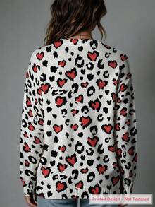 ASHKATIA Leopard Print Heart Pattern Women's Plus-Size Vintage Cardigan Sweater, Fall Winter Knit For Social Occasions - Multicolor - View 3