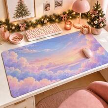 1pc Pastel Sunset Cloud Large Desk Mat, Non Slip Extended Gaming Mouse Pad, Aesthetic Sky Desktop Decor - View 7